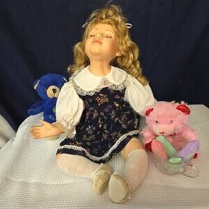 “First Kiss” Porcelain Girl Doll Long Curls Lace Leggings Shoes 13"